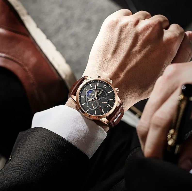Reloj Pulsera Lige Analógico Impermeable De Cuarzo Para hombre Cafe