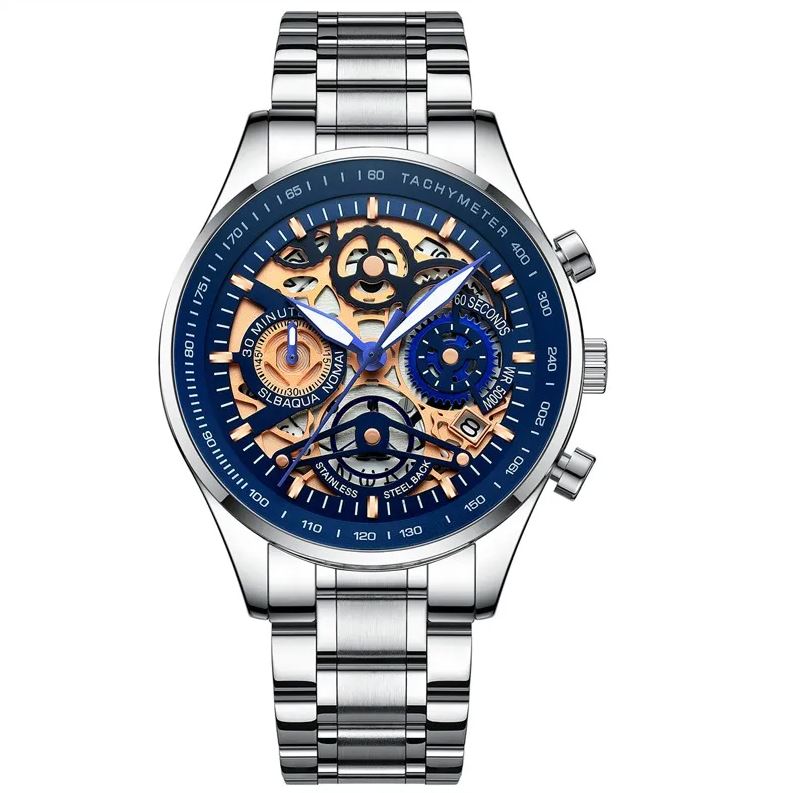  Reloj Impermeable Para Hombre Acero Inoxidable Nibosi Skeleton
