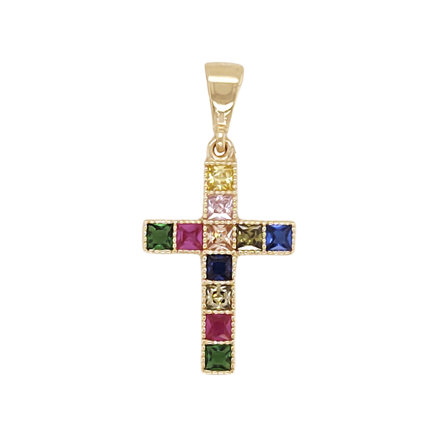 Dije de Cruz Gruesa de Colores en Oro Amarillo de 8K + Obsequio