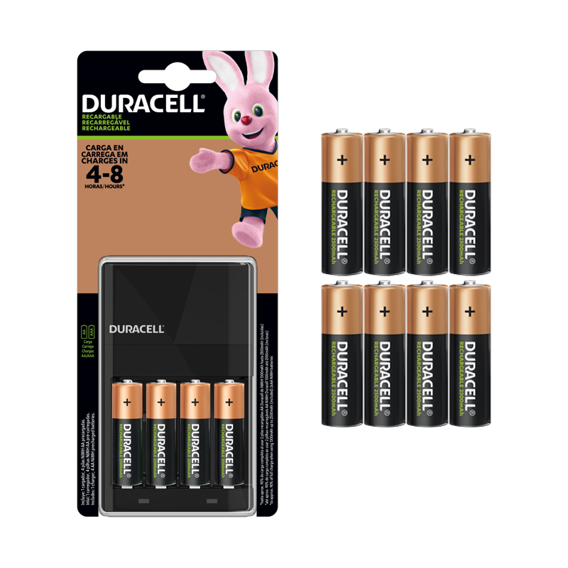 Cargador Duracell Baterias 4 Aa 2500mah Recargable + 8 Pilas AA