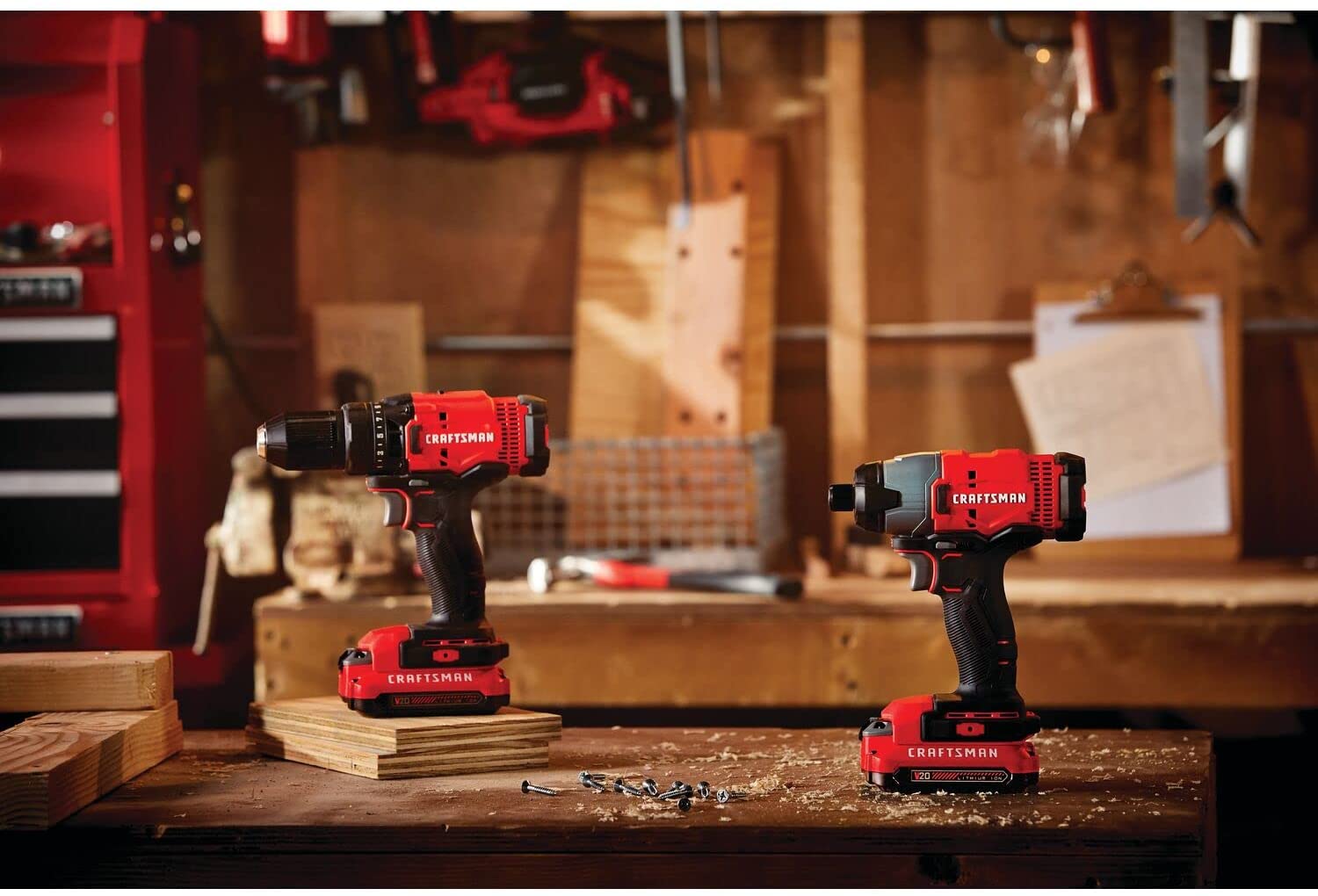 CRAFTSMAN Kit de Herramientas 20V Inalambricas con Taladro Atornillador y Atornilladro de Impacto con 2 Baterías