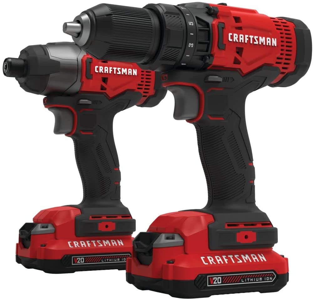 CRAFTSMAN Kit de Herramientas 20V Inalambricas con Taladro Atornillador y Atornilladro de Impacto con 2 Baterías