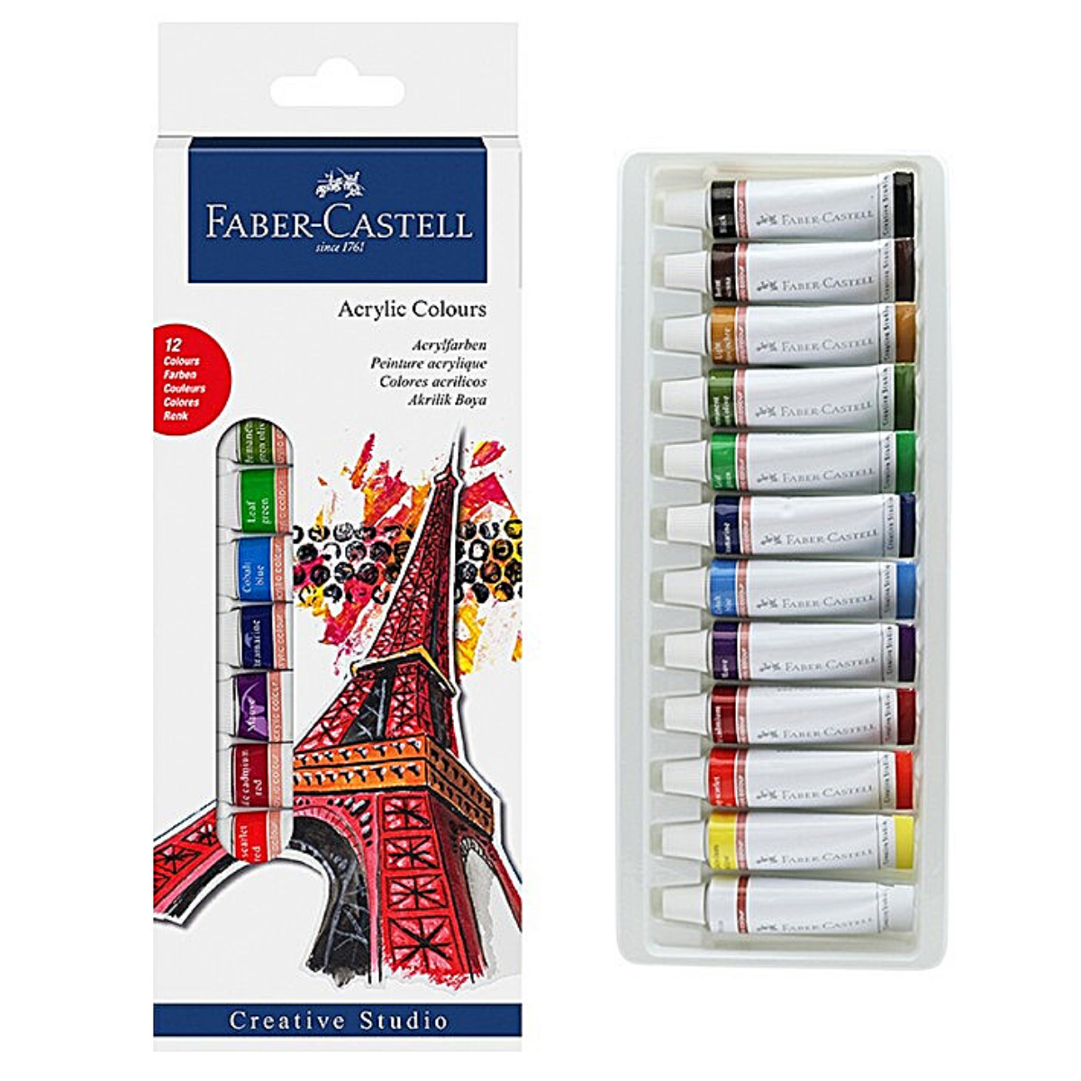 Estuche Con 12 Pinturas Acrilicas Faber Castell Tubo De 12 ml Colores Profesionales