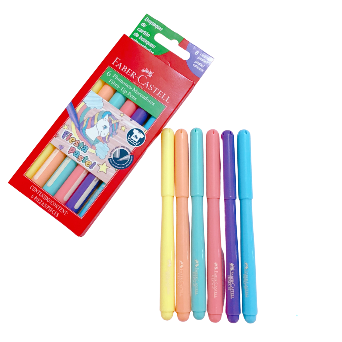 Set Con 6 Plumones Faber Castell Fiesta Color Pastel