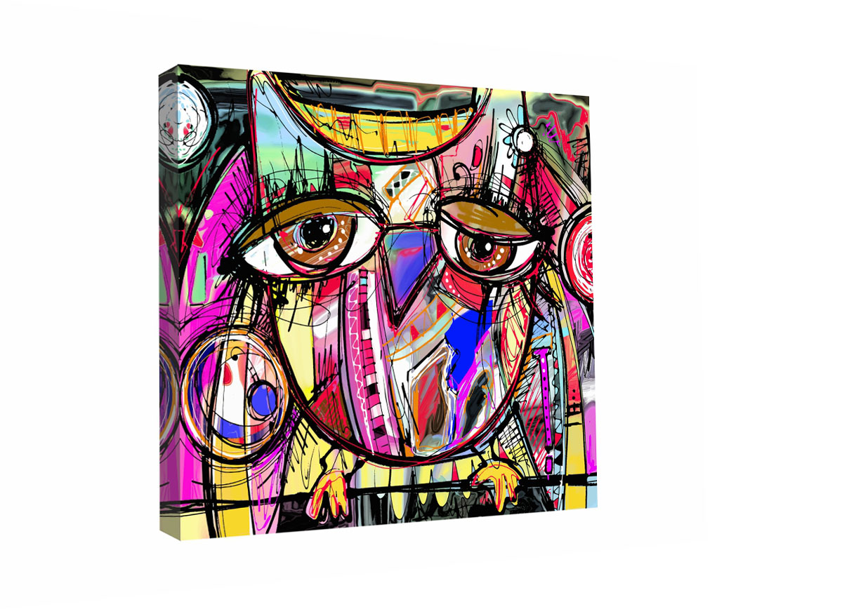 Cuadro Decorativo Ilustración De Abstracto Búho 50x50 Cm