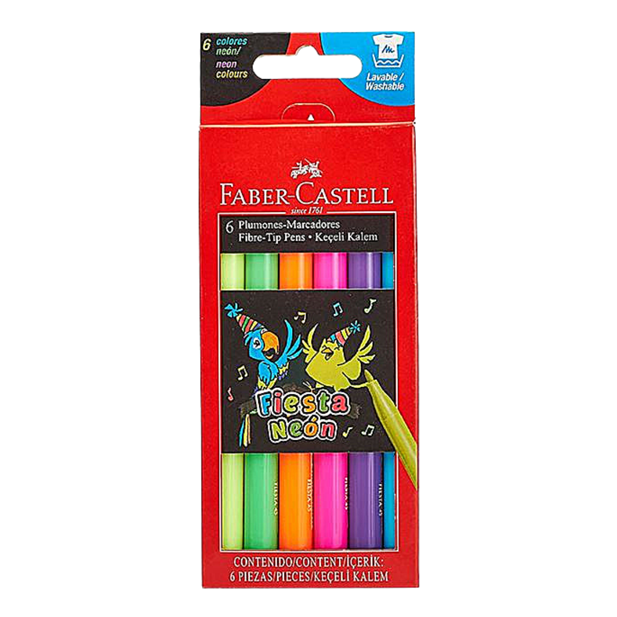 Set Con 6 Plumones Faber Castell Fiesta Color Neon	