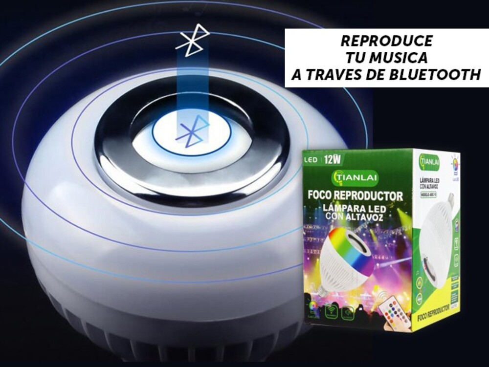 Foco Lampara Led Bluetooth Con Bocina Rgb De Colores Control E27 840 Lm 12 W