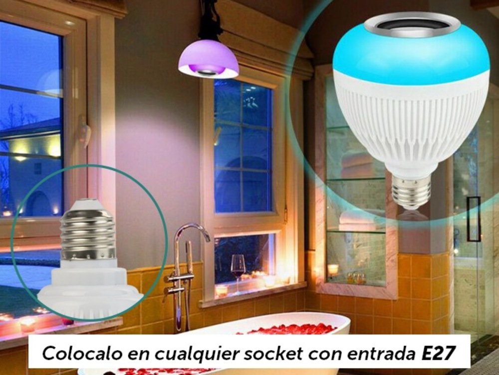 Foco Lampara Led Bluetooth Con Bocina Rgb De Colores Control E27 840 Lm 12 W