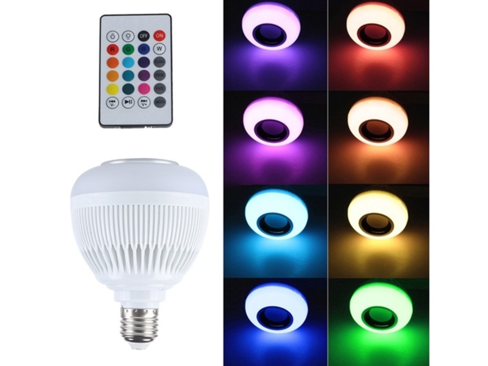 Foco Lampara Led Bluetooth Con Bocina Rgb De Colores Control E27 840 Lm 12 W