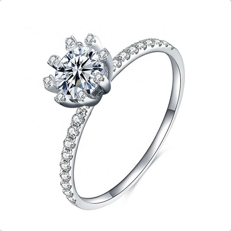 Anillo Compromiso Plata Ley 925 Moissanita 1.0ct Solitario VAROURO 