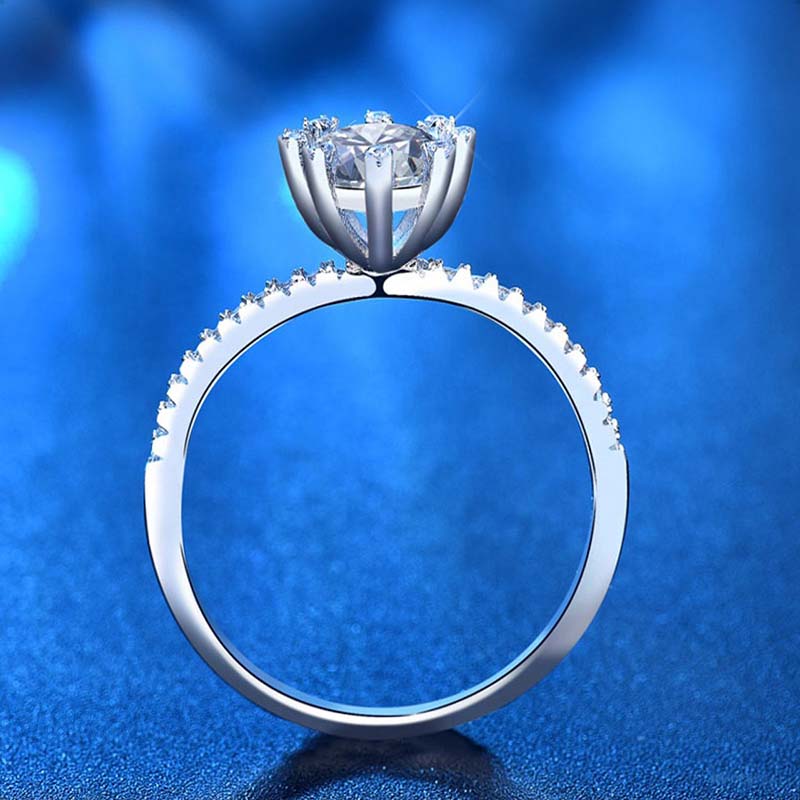 Anillo Compromiso Plata Ley 925 Moissanita 1.0ct Solitario VAROURO 