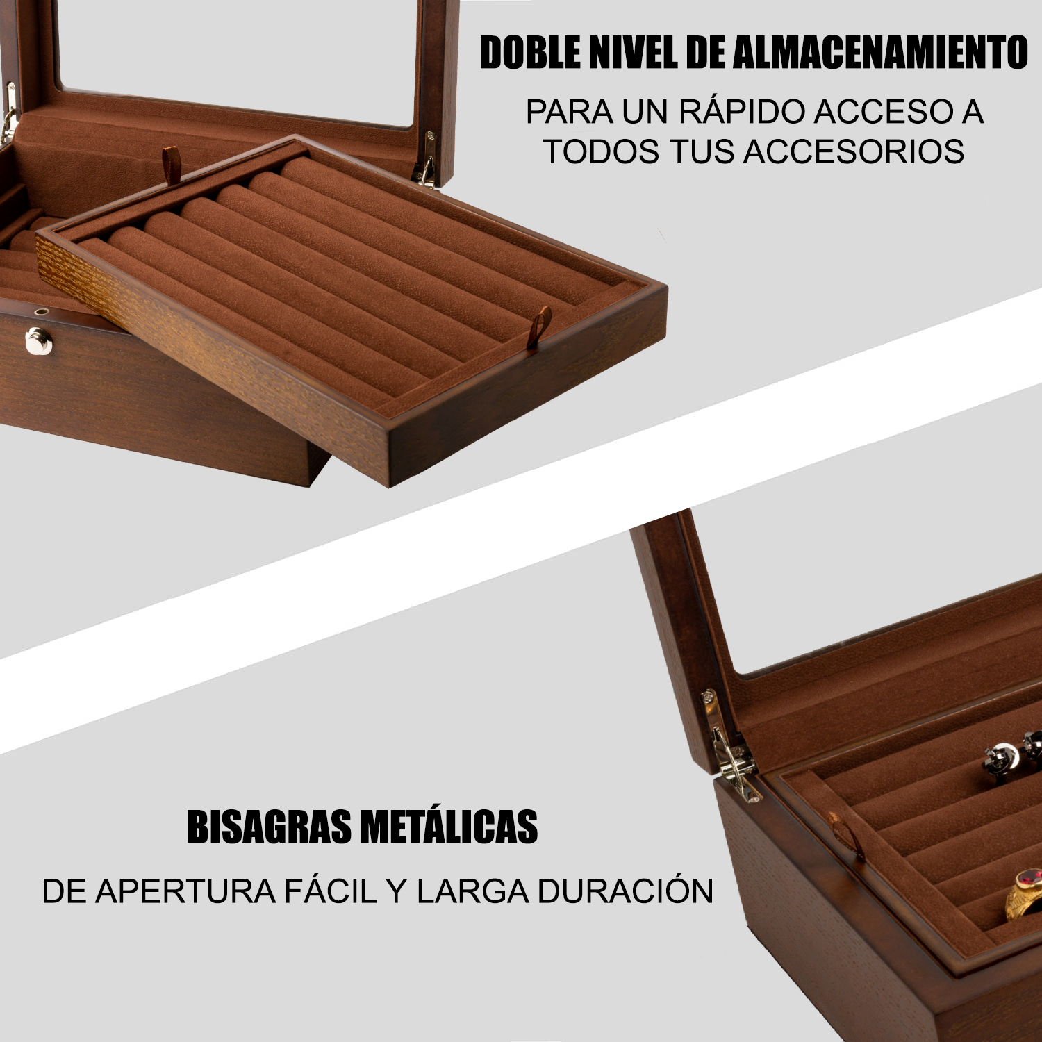 Estuche Caja Exhibidor Para Mancuernillas y Anillos de Madera Natural VCLB0203ATBK Compracom