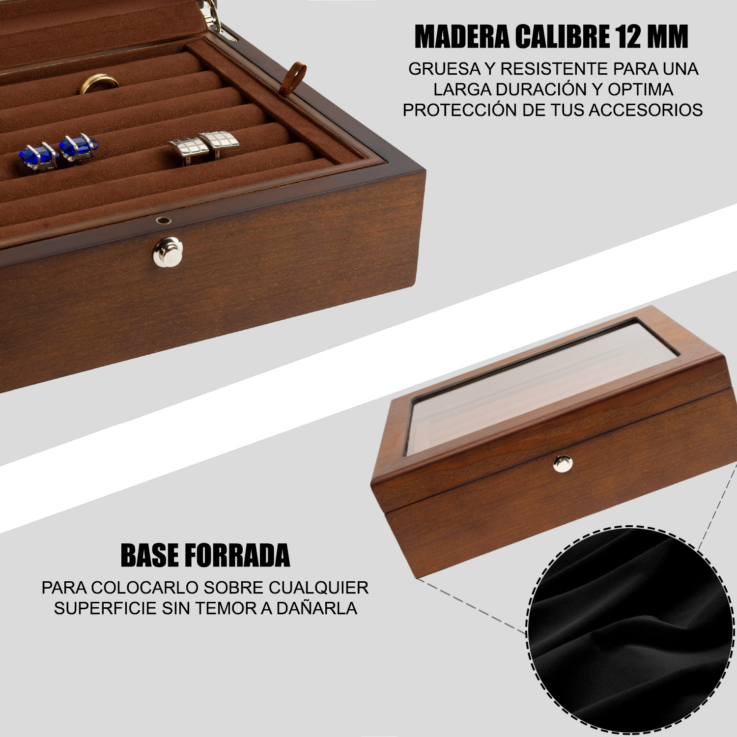 Estuche Caja Exhibidor Para Mancuernillas y Anillos de Madera Natural VCLB0203ATBK Compracom