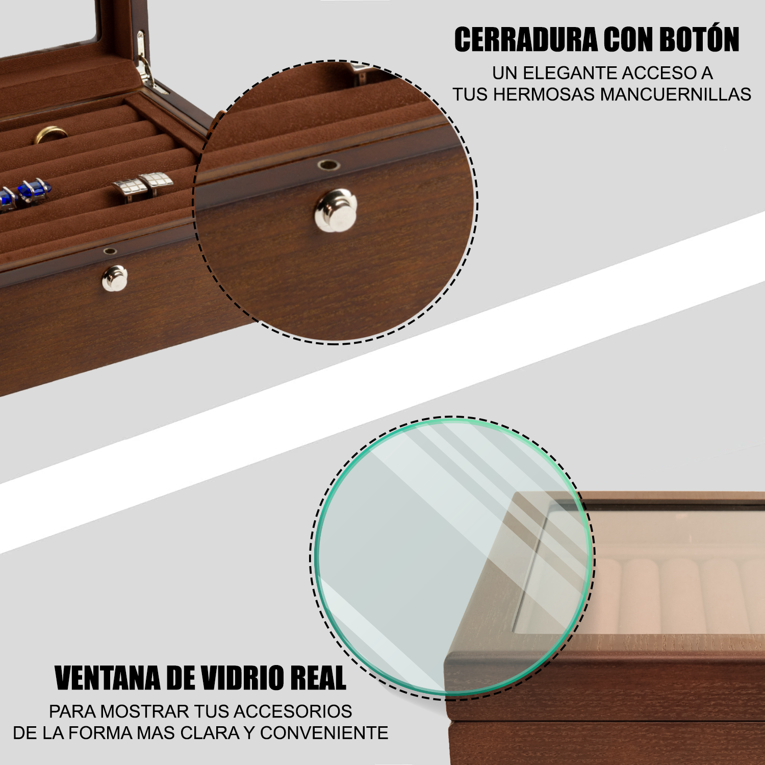 Estuche Caja Exhibidor Para Mancuernillas y Anillos de Madera Natural VCLB0203ATBK Compracom
