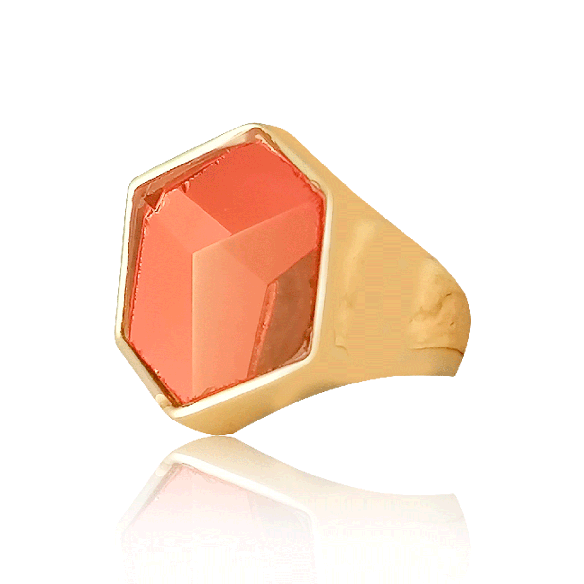 Anillo No 7 Oro 18k Laminado #139 con piedras grande forma de hexágono al centro tornasol Largo 2 cm Ancho 2 cm