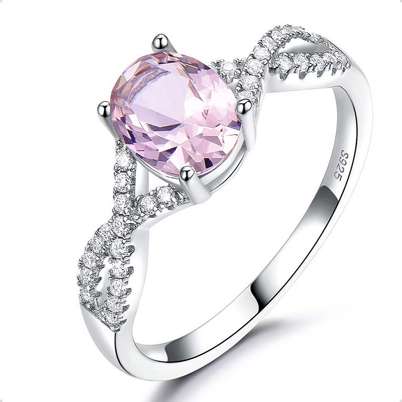 Anillo De Compromiso Plata Ley 925 Morganita Rosa  VAROURO + Estuche