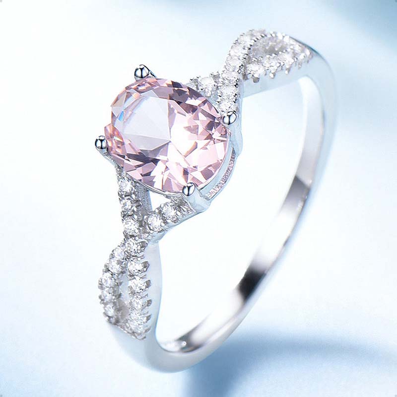 Anillo De Compromiso Plata Ley 925 Morganita Rosa  VAROURO + Estuche