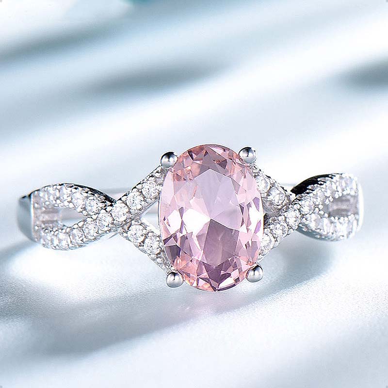 Anillo De Compromiso Plata Ley 925 Morganita Rosa  VAROURO + Estuche