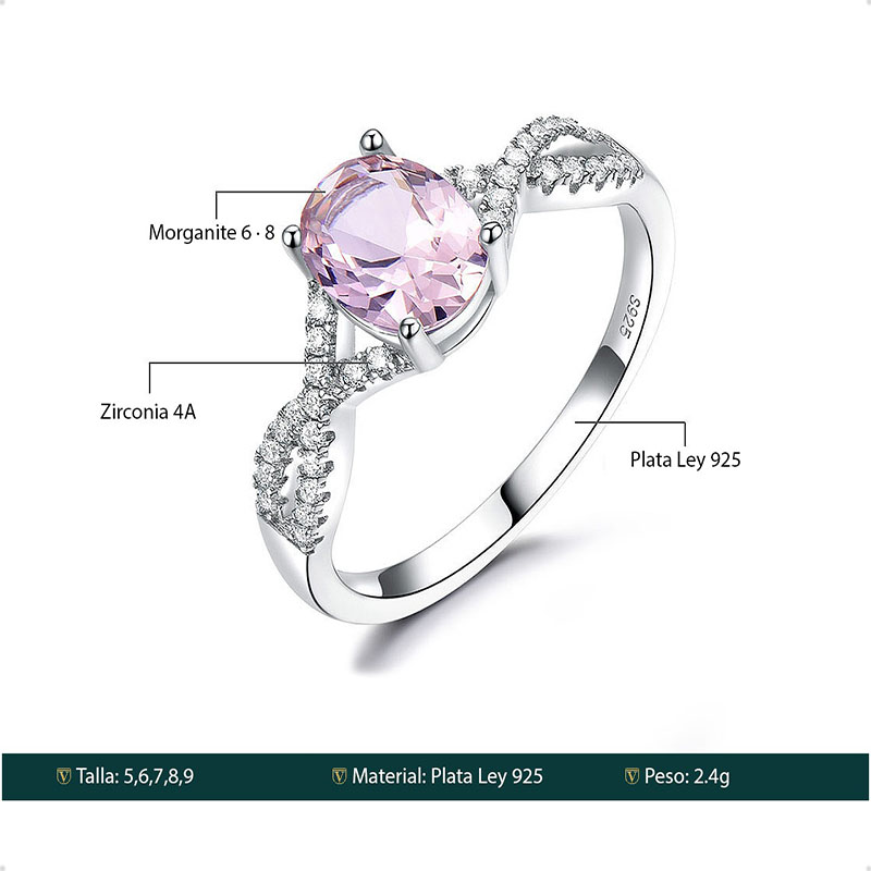 Anillo De Compromiso Plata Ley 925 Morganita Rosa  VAROURO + Estuche