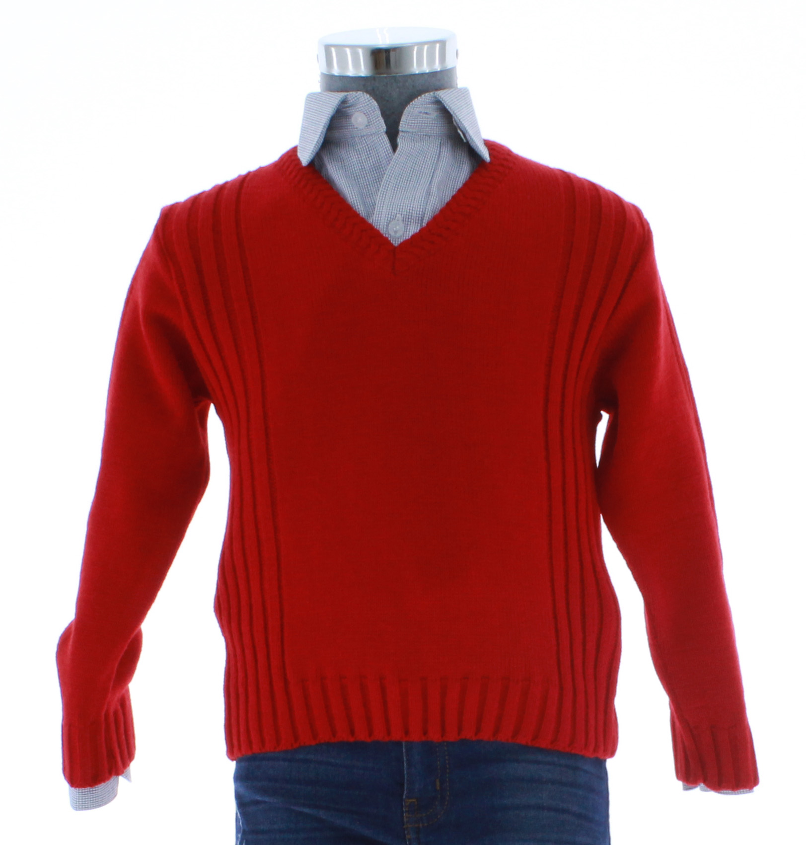 Sueter Niño Tejido Rojo Cuello V 2668 1 a 16 Años.