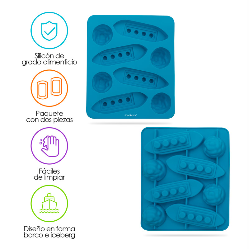 Moldes para Hielos de Silicón en Forma de Barco e Iceberg 2pz Redlemon