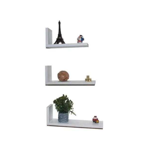 SET de 3 Repisas Flotantes en L de MDF Resistente - Kronos Muebles y Decoración 