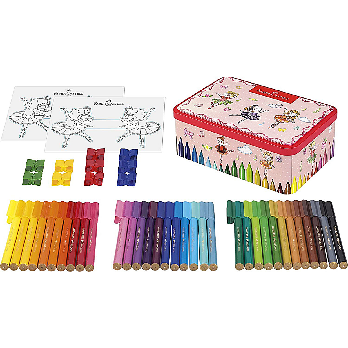 Estuche Metálico De Bailarina Con 25 Plumones Faber Castell Connector Pen 