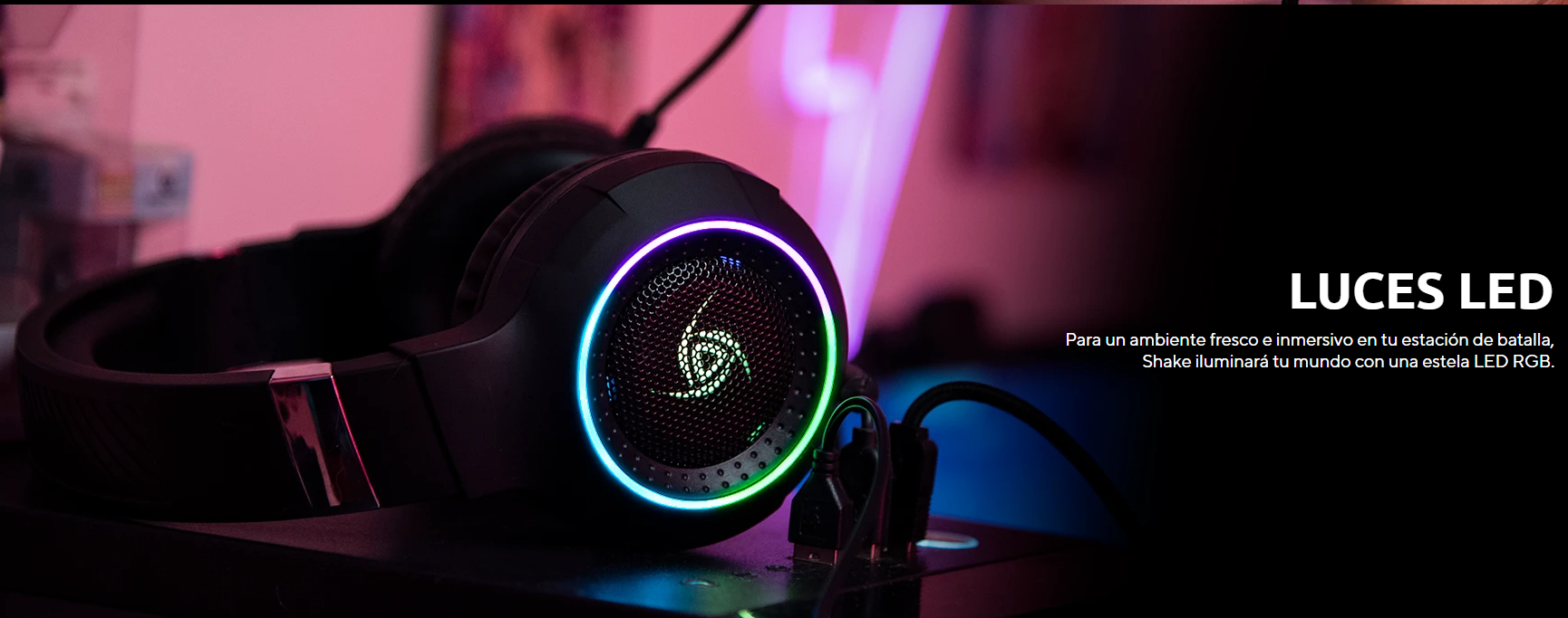 Audífonos para computadora VSG Shake color Negro con luces RGB Alámbricos 
