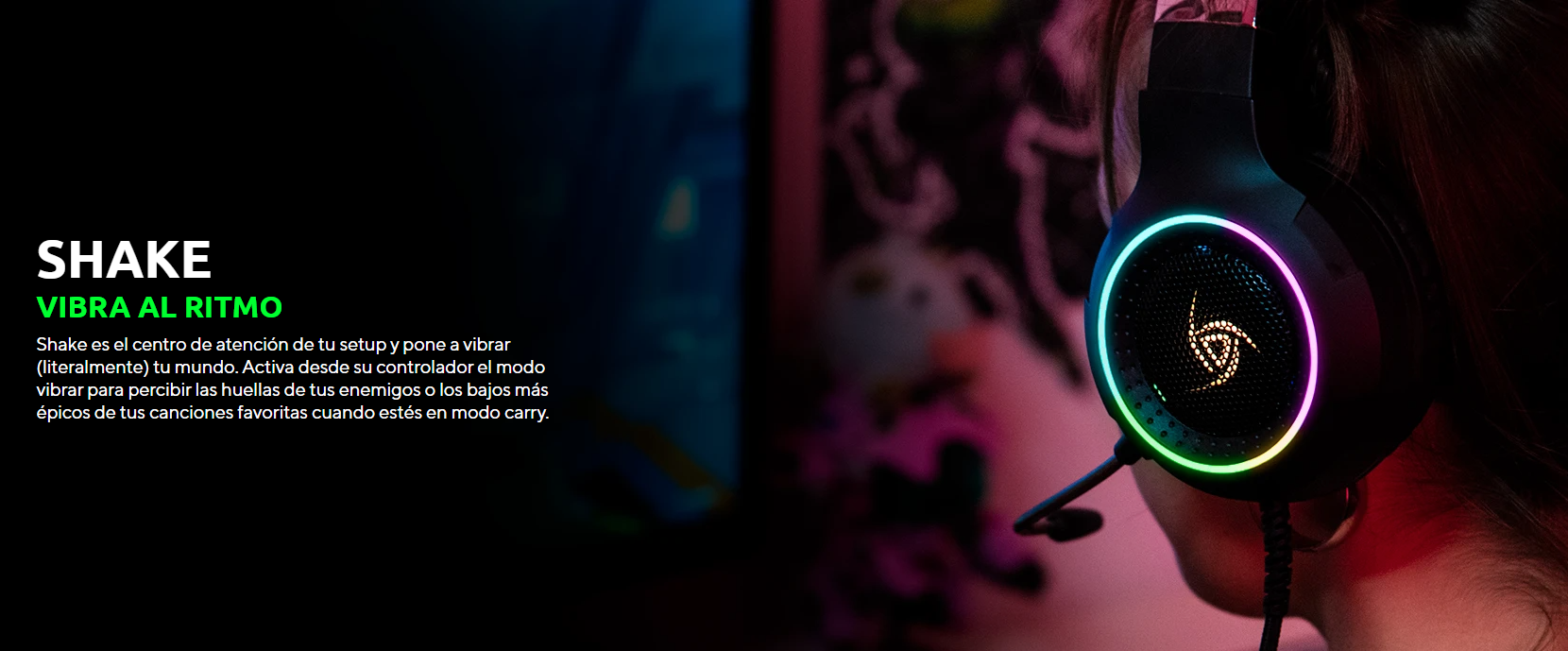 Audífonos para computadora VSG Shake color Negro con luces RGB Alámbricos 