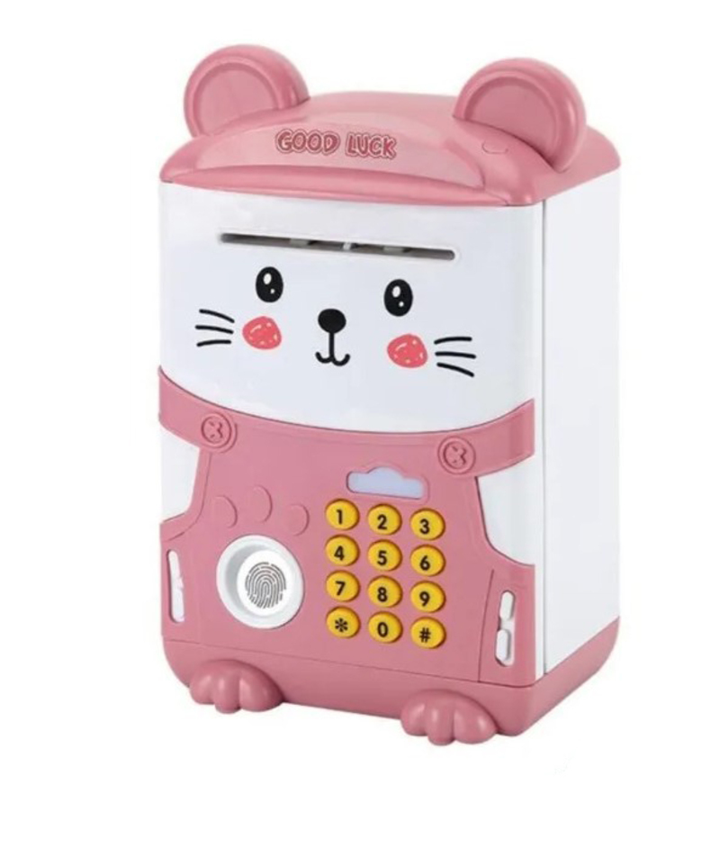 Alcancia caja de ahorro automatica mini cajero ATM juguete para niños metalica 