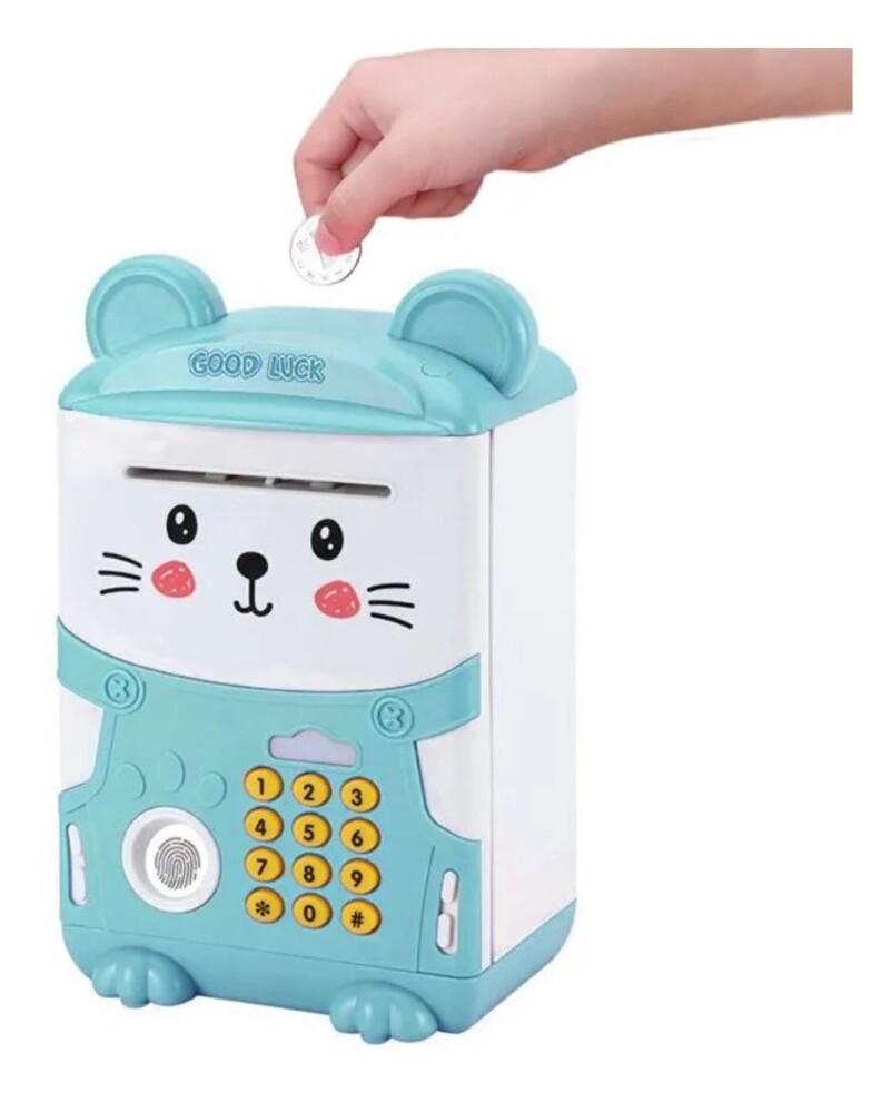 Alcancia caja de ahorro automatica mini cajero ATM juguete para niños metalica 
