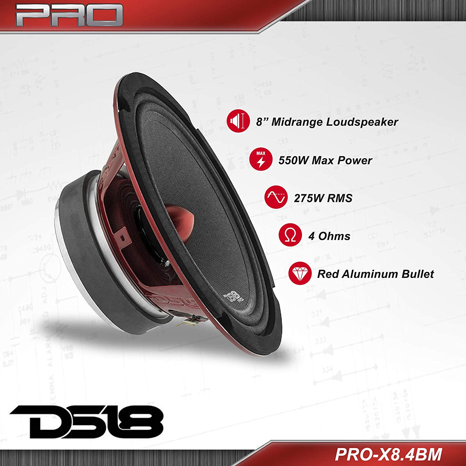 Par Medios Rangos Ds18 8puLG 275wrms 4ohms Bullet Pro X8.4bm