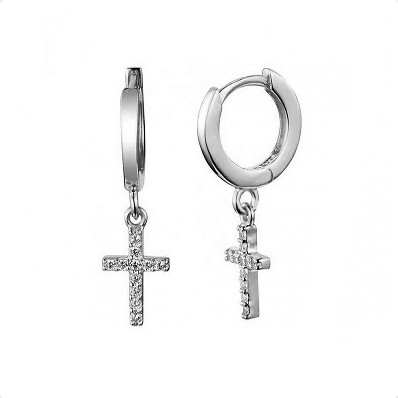  Aretes Plata Ley 925 Cruz Zirconia  VAROURO | Piercing Amor + Estuche