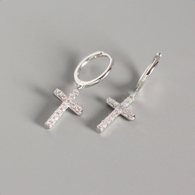 Aretes Plata Ley 925 Cruz Zirconia  VAROURO | Piercing Amor + Estuche