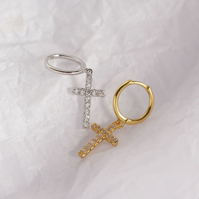  Aretes Plata Ley 925 Cruz Zirconia  VAROURO | Piercing Amor + Estuche