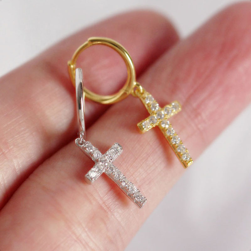  Aretes Plata Ley 925 Cruz Zirconia  VAROURO | Piercing Amor + Estuche