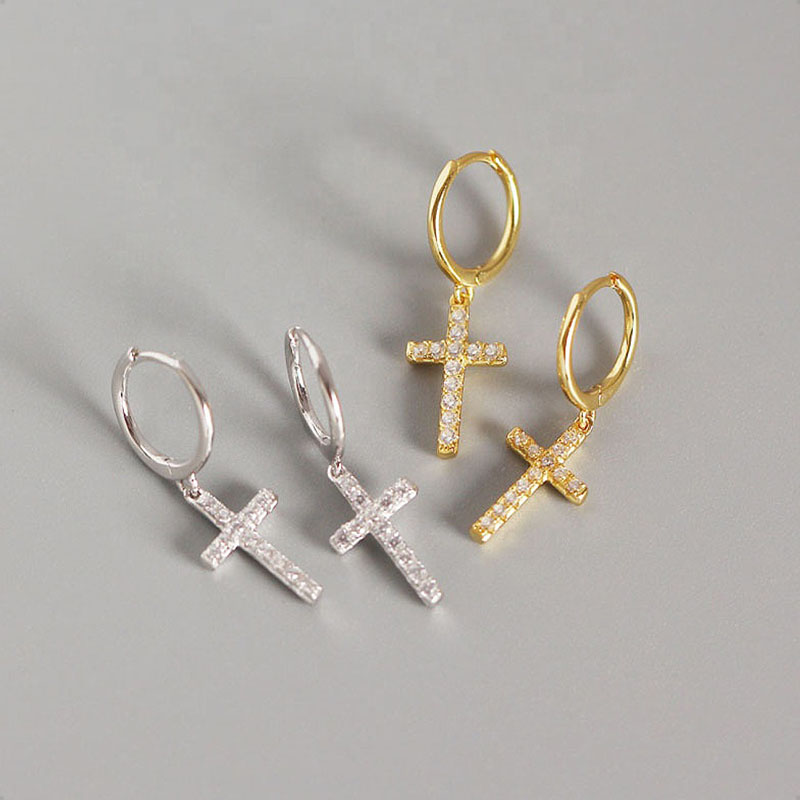  Aretes Plata Ley 925 Cruz Zirconia  VAROURO | Piercing Amor + Estuche