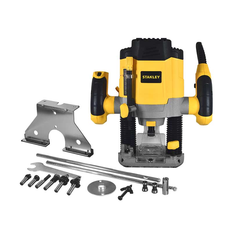 Router 1200W Stanley SRR1200W INCLUYE 3 Mordazas, Guía paralela y 6 Fresas para router Con Juego de desamadores IRWIN