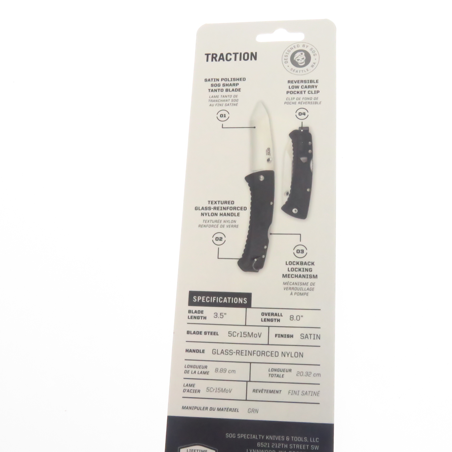 Sogtd1012Cp Sog Navaja Traction Tanto Filo Liso C Clip