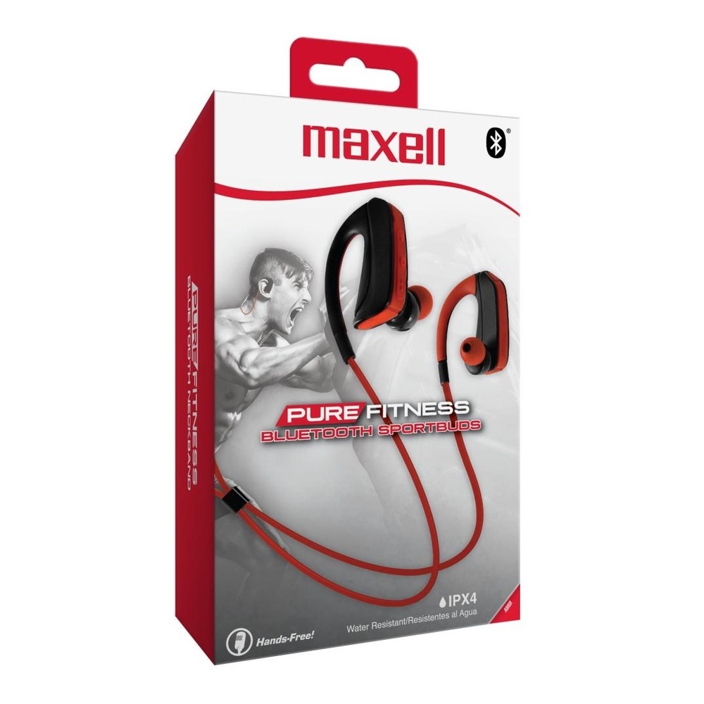 Maxell Audífono Deportivo Bluetooth / con Micrófono / Pure-Fitness / Resiste Salpicaduras / 348137 / Rojo