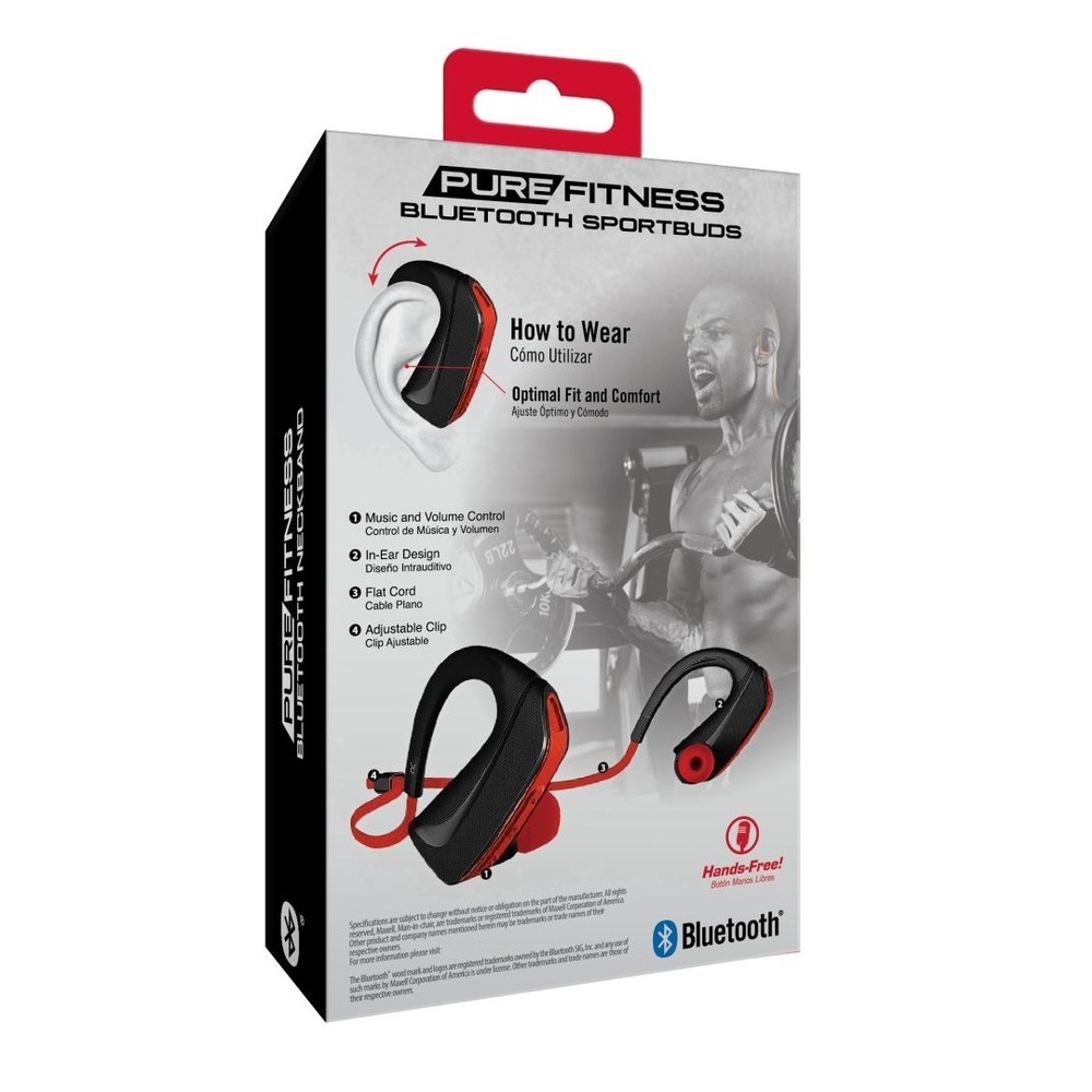 Maxell Audífono Deportivo Bluetooth / con Micrófono / Pure-Fitness / Resiste Salpicaduras / 348137 / Rojo