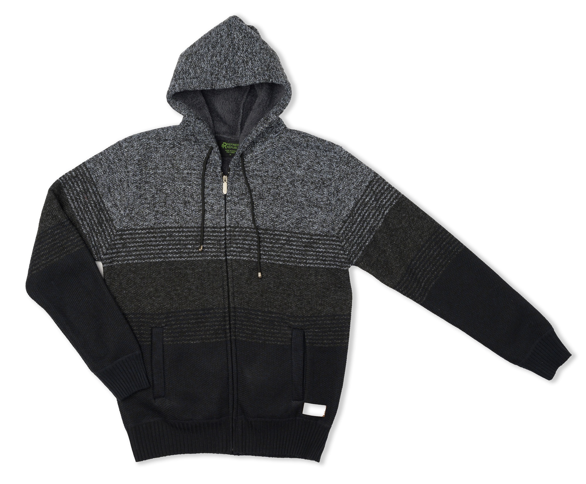 Sudadera Con Capucha/ Cierre Color Negro Combinado Hombre Refinery Republic