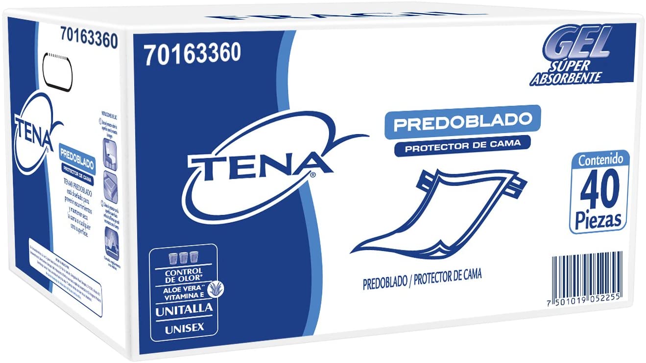 Protector de Cama Unitalla Predoblado; Máxima Protección TENA 40 Piezas
