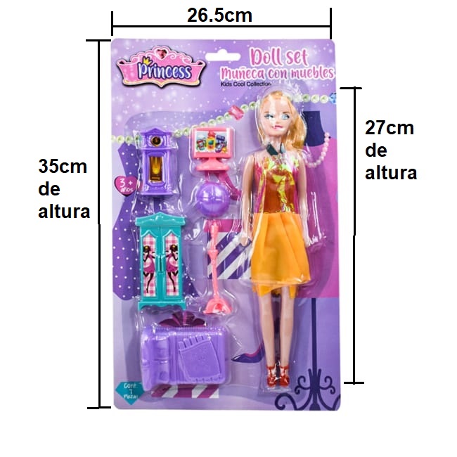 Muñeca con accesorios 27cm altura juguete para niña o casa de muñecas economico