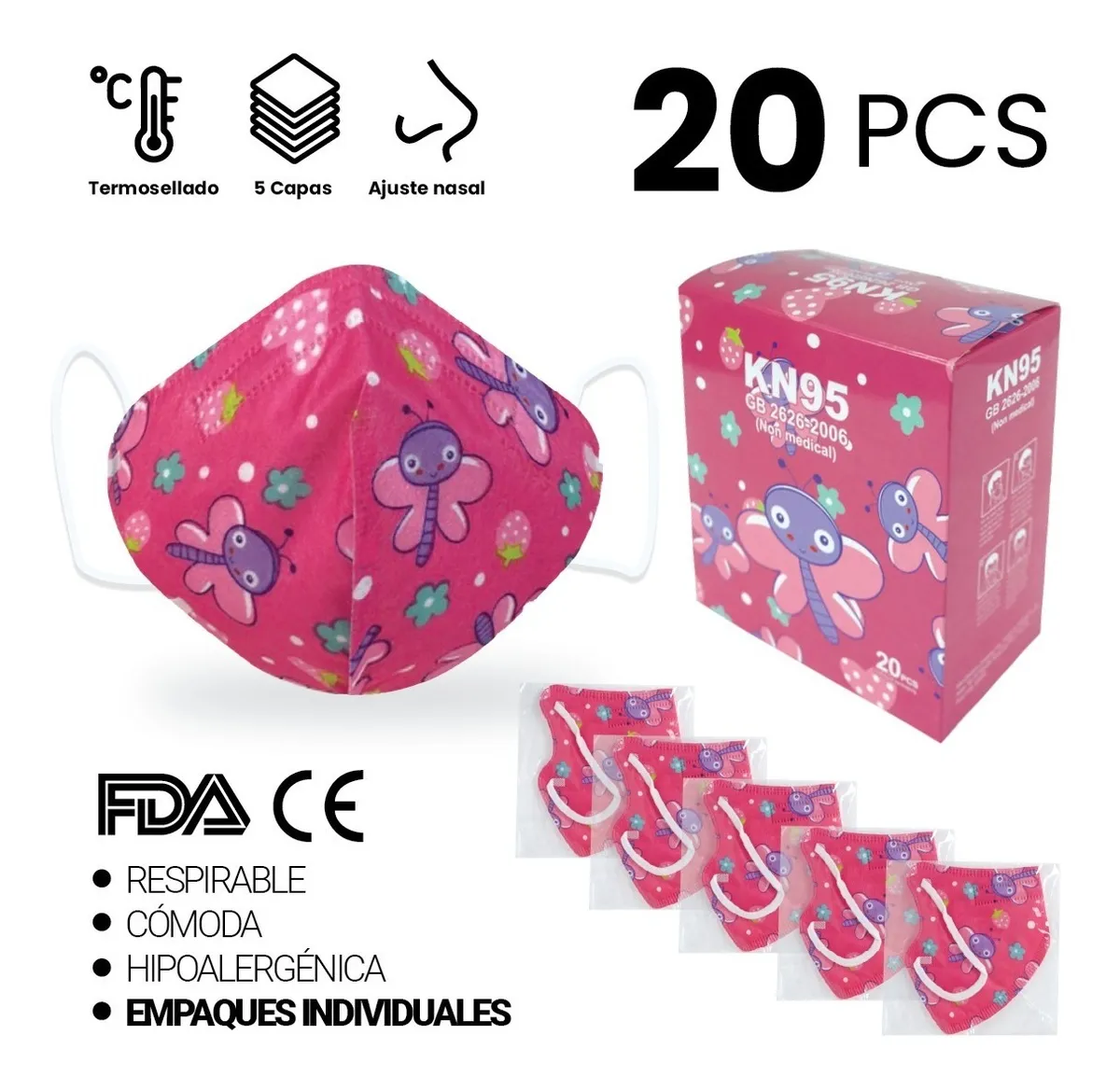 Cubrebocas Kn95 Infantil Tapabocas LIBELULA