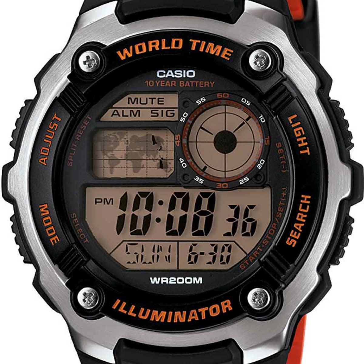 Reloj de pulso digital para hombre, marca Casio, color naranja, resistente al agua, mod. 164171