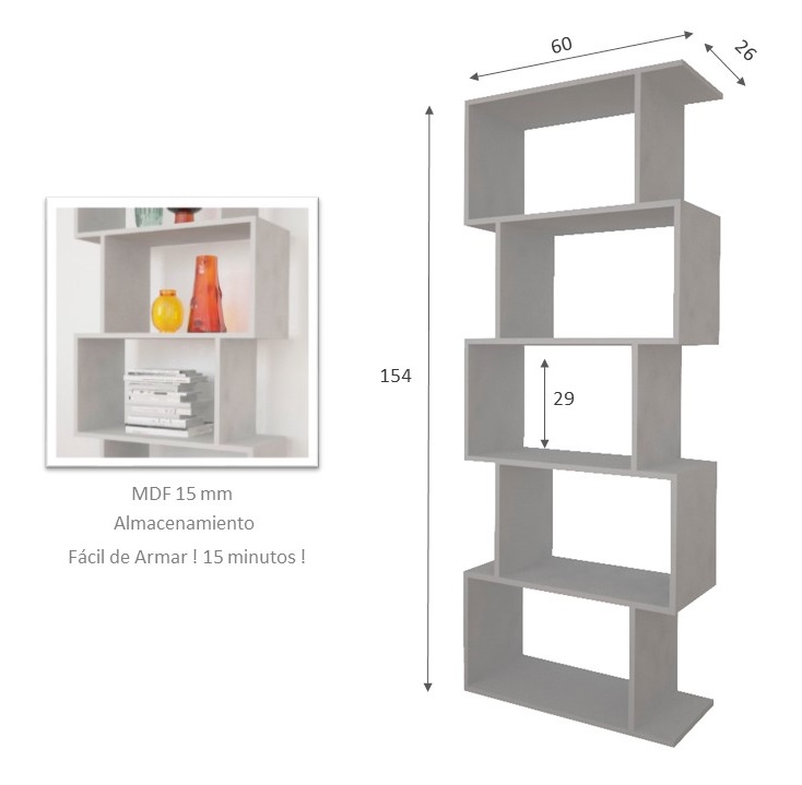 Librero minimalista alto gris