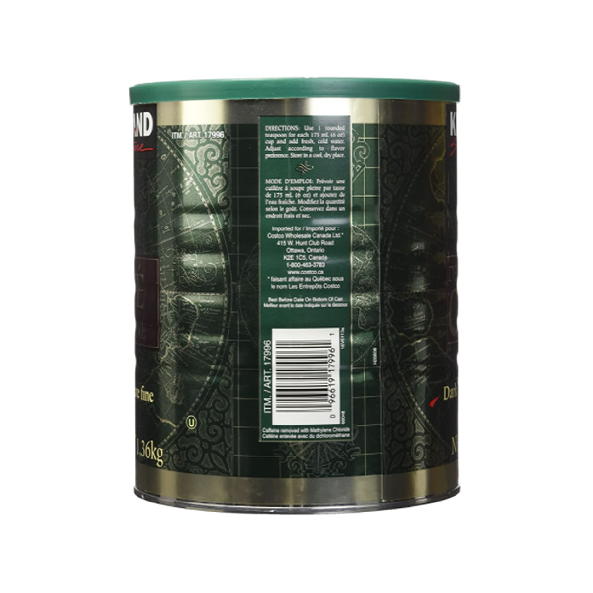 Kirkland Café Molido Descafeinado Tostado Oscuro 100% Colombiano 1.36 k