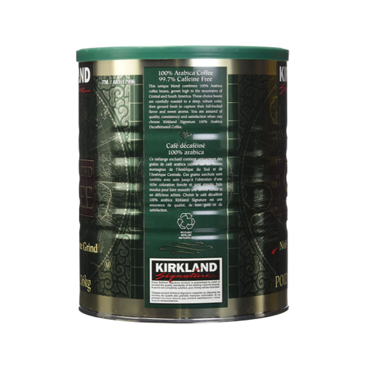 Kirkland Café Molido Descafeinado Tostado Oscuro 100% Colombiano 1.36 k