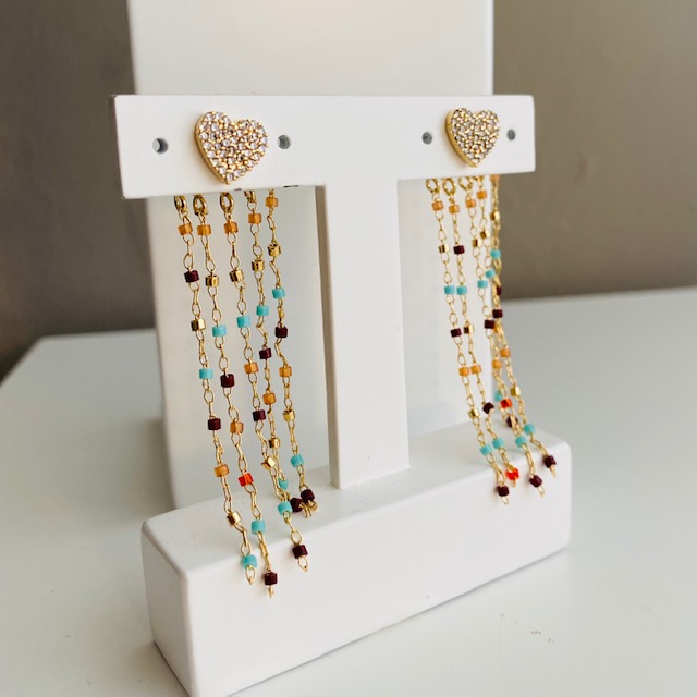 Aretes Largos Corazón- Baño de Oro 18K- Dorado